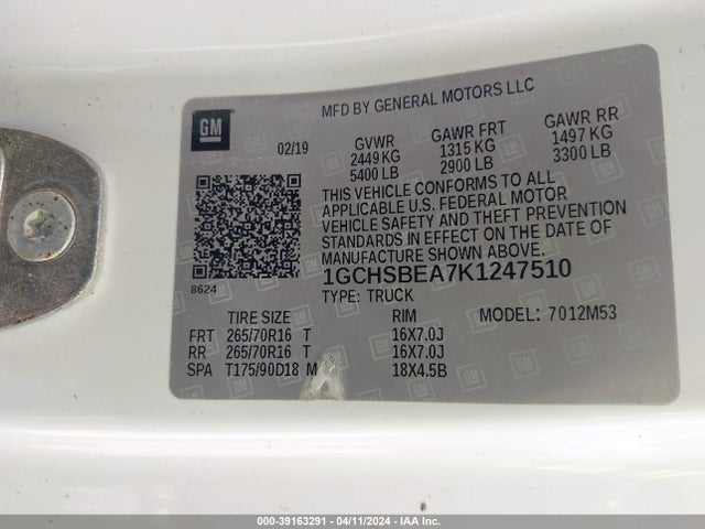 Chevrolet Colorado Wt 2019 1GCHSBEA7K1247510 Image 9