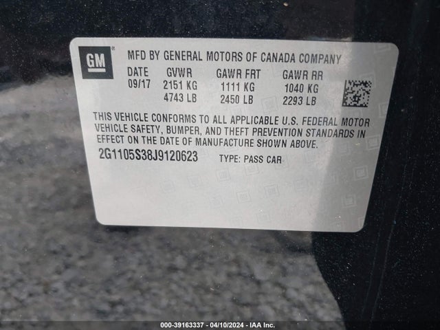 Chevrolet IMPALA 1LT 2018 2G1105S38J9120623 Image 9