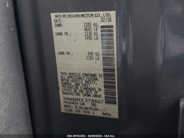1N4AA6APXJC378607 Nissan Maxima 3.5 Sv