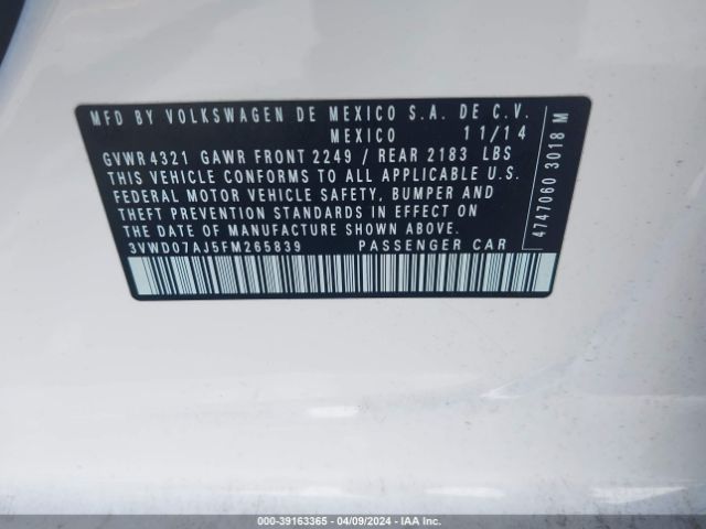 3VWD07AJ5FM265839 Volkswagen Jetta 1.8t Se