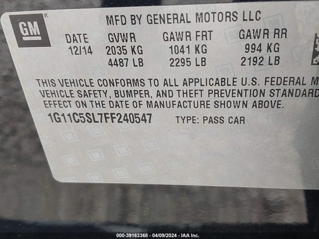 Chevrolet MALIBU 1LT 2015 1G11C5SL7FF240547 Image 9