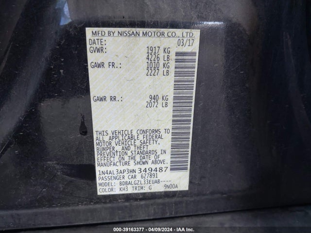 Nissan Altima 2.5 S 2017 1N4AL3AP3HN349487 Image 9