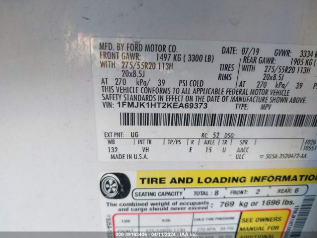 1FMJK1HT2KEA69373 Ford Expedition Max Xlt