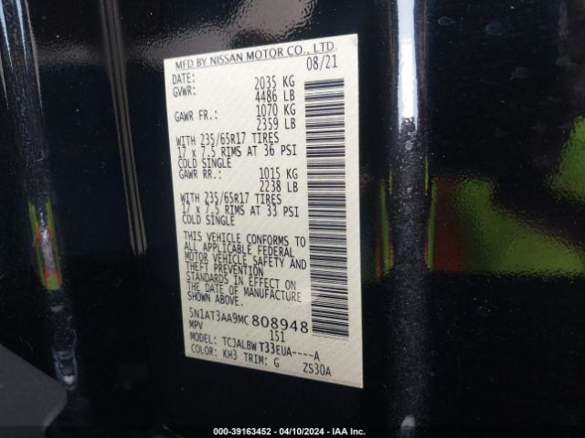 5N1AT3AA9MC808948 Nissan Rogue S Fwd
