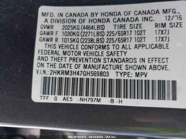 Honda CR-V SE 2016 2HKRM3H47GH569803 Image 9