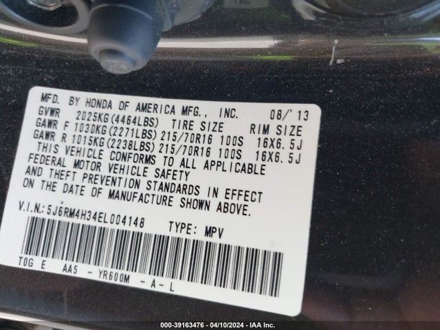Honda CR-V LX 2014 5J6RM4H34EL004148 Image 9