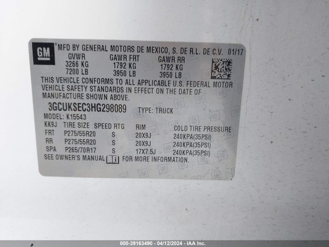 Chevrolet Silverado 1500 1lz 2017 3GCUKSEC3HG298089 Image 9