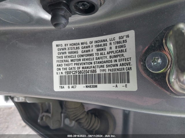 Honda Civic Lx 2016 19XFC2F58GE041686 Image 9