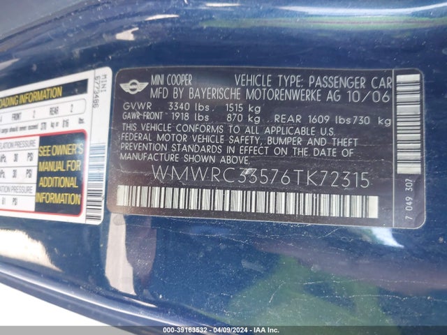 2006 MINI COOPER WMWRC33576TK72315 Photo 8