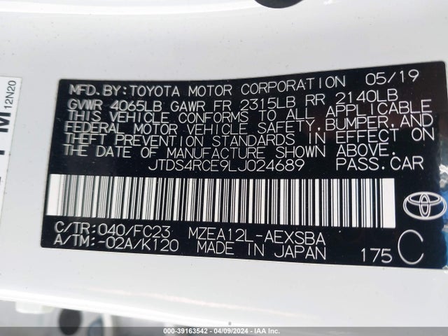 Toyota COROLLA SE 2020 JTDS4RCE9LJ024689 Image 9