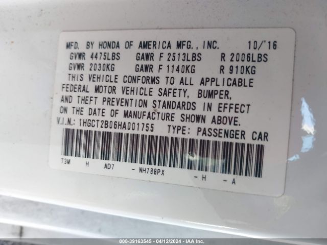 1HGCT2B06HA001755 Honda Accord Touring V6