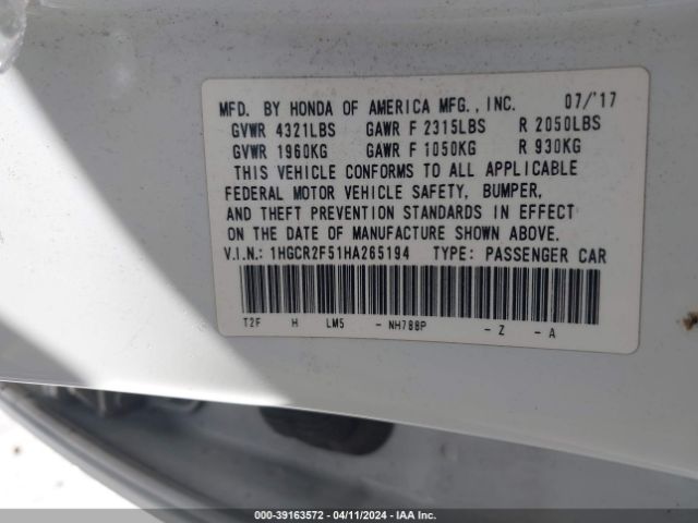 1HGCR2F51HA265194 Honda Accord Sport