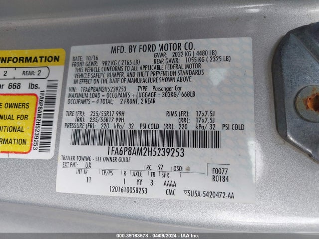 Ford Mustang V6 2017 1FA6P8AM2H5239253 Image 9