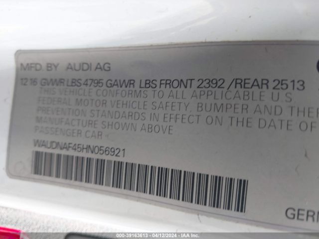 WAUDNAF45HN056921 Audi A4 2.0t Season Of Audi Premium