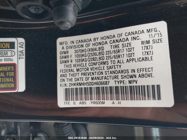 Honda CR-V EX 2016 2HKRM4H50GH606687 Image 9