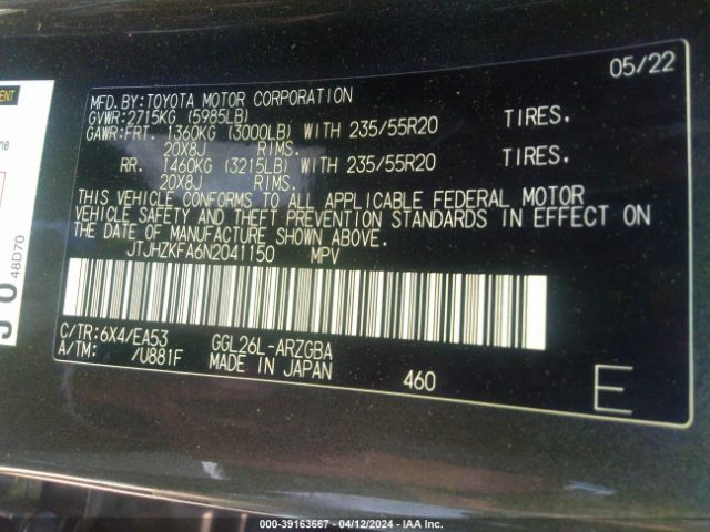 JTJHZKFA6N2041150 Lexus Rx 350l