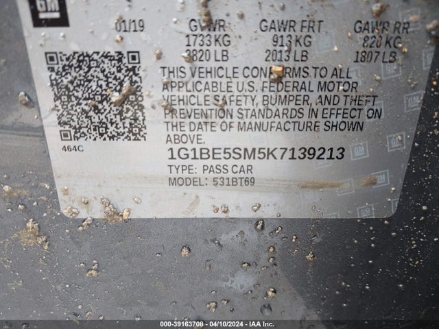 Chevrolet CRUZE LT 2019 1G1BE5SM5K7139213 Image 9