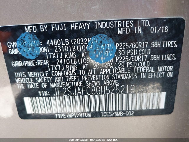 Subaru Forester 2.5i Premium 2016 JF2SJAFC8GH525219 Image 9