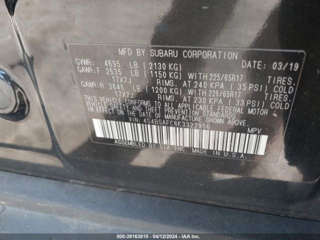 4S4BSAFC6K3322956 Subaru Outback 2.5i Premium