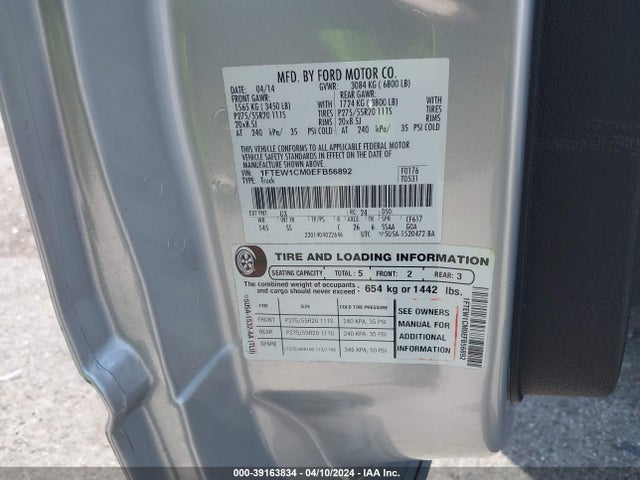 Ford F150 Supercrew 2014 1FTEW1CM0EFB56892 Image 9