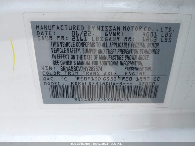 Nissan SENTRA SV 2022 3N1AB8CV7NY282674 Image 9