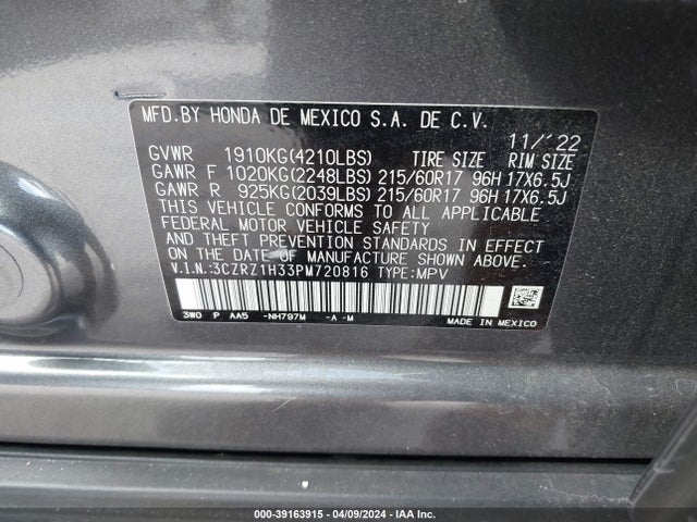 Honda HR-V LX 2023 3CZRZ1H33PM720816 Image 9