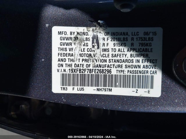 Honda CIVIC SE 2015 19XFB2F78FE268296 Image 9