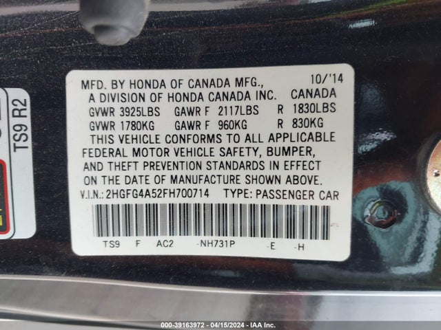 Honda CIVIC SI 2015 2HGFG4A52FH700714 Image 9
