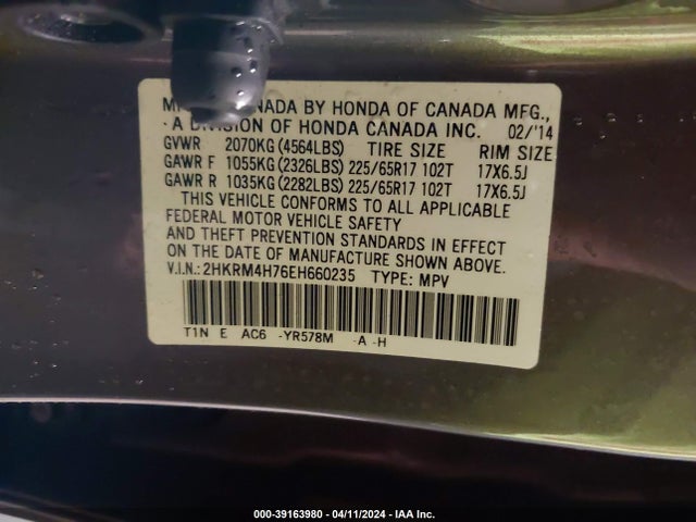 Honda Cr-v Ex-l 2014 2HKRM4H76EH660235 Image 9