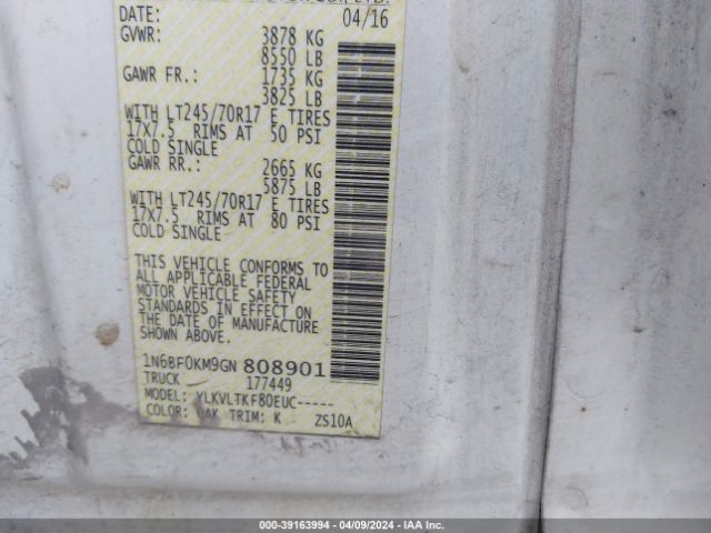 1N6BF0KM9GN808901 Nissan Nv Cargo Nv1500 S V6/sv V6