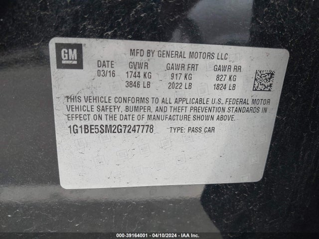 Chevrolet Cruze Lt Auto 2016 1G1BE5SM2G7247778 Image 9