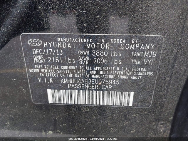 Hyundai ELANTRA SE 2014 KMHDH4AE3EU075945 Image 9