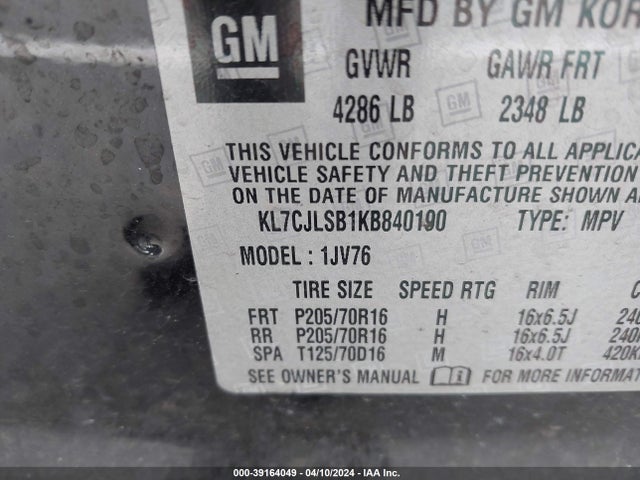 Chevrolet Trax Lt 2019 KL7CJLSB1KB840190 Image 9