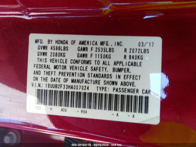 19UUB2F33HA007024 Acura Tlx V6