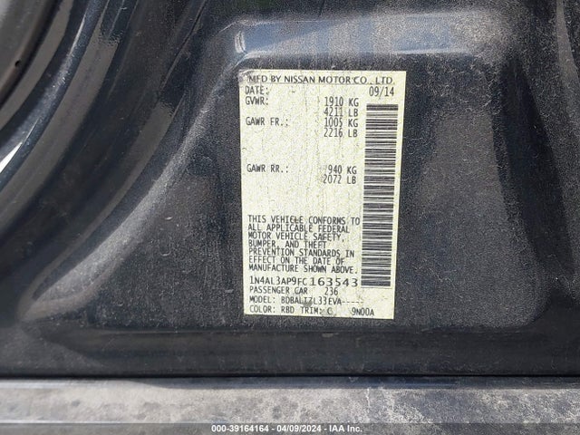 Nissan Altima 2.5 Sv 2015 1N4AL3AP9FC163543 Image 9
