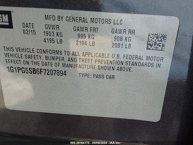 Chevrolet CRUZE LTZ 2015 1G1PG5SB6F7207894 Image 9