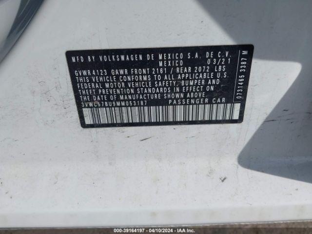 3VWC57BU9MM053187 Volkswagen Jetta 1.4t R-line/1.4t S/1.4t Se