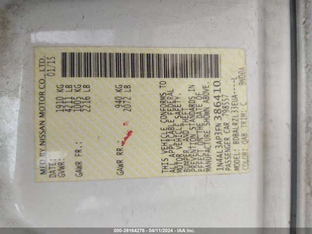 1N4AL3AP3FN386410 Nissan Altima 2.5 Sl