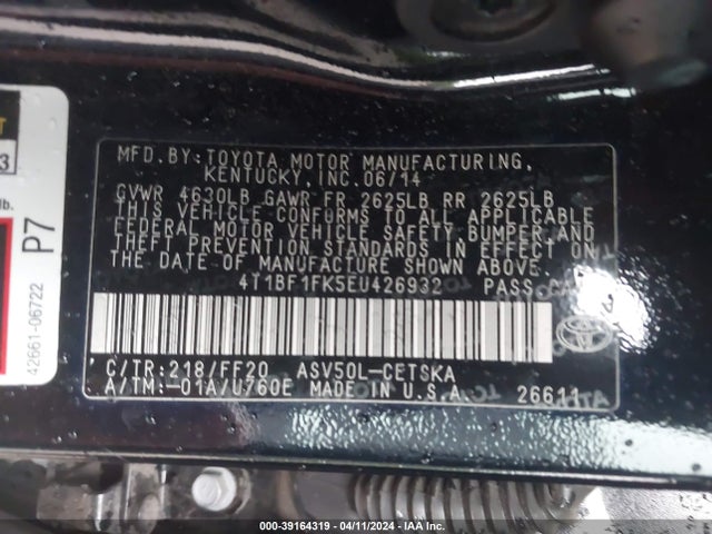 Toyota CAMRY SE 2014 4T1BF1FK5EU426932 Image 9