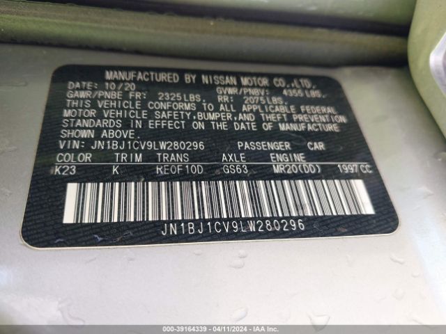 JN1BJ1CV9LW280296 Nissan Rogue Sport Sv Fwd Xtronic Cvt