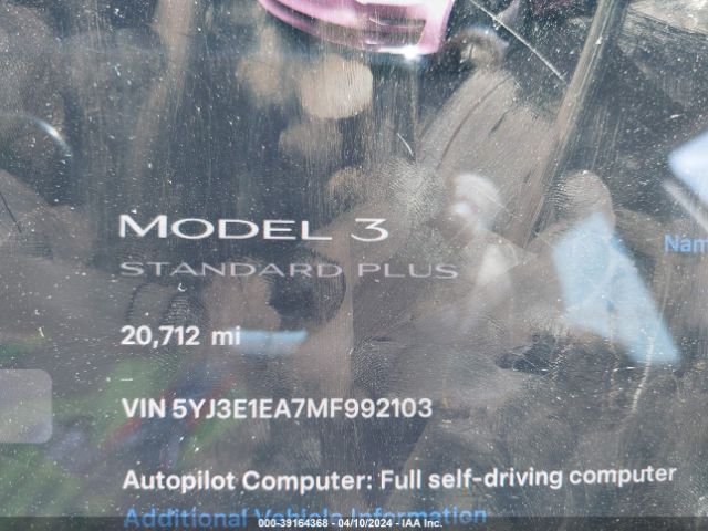 5YJ3E1EA7MF992103 Tesla Model 3 Standard Range Plus Rear-wheel Drive