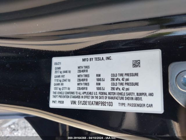 5YJ3E1EA7MF992103 Tesla Model 3 Standard Range Plus Rear-wheel Drive