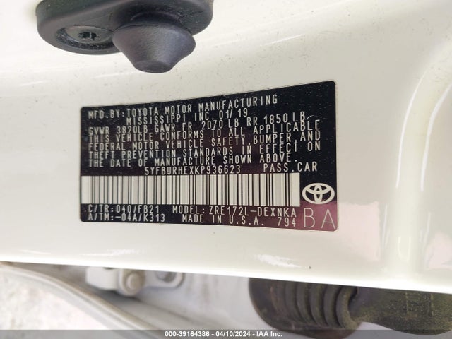Toyota COROLLA LE 2019 5YFBURHEXKP936623 Image 9