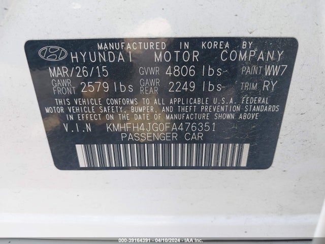 Hyundai Azera Limited 2015 KMHFH4JG0FA476351 Image 9