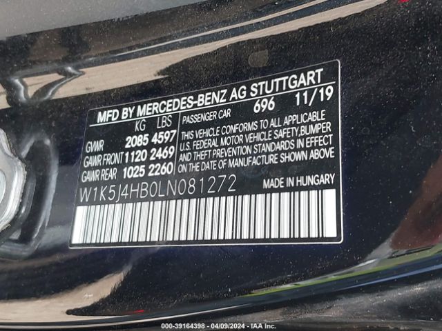 W1K5J4HB0LN081272 Mercedes-Benz CLA 250 4MATIC