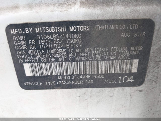 ML32F3FJ4JHF16508 Mitsubishi Mirage G4 Es