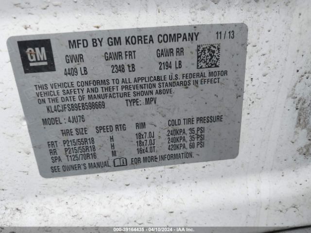 KL4CJFSB9EB598669 Buick Encore Convenience
