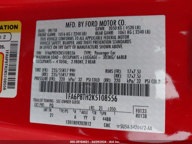 Ford Mustang 2019 1FA6P8TH2K5108556 Image 9