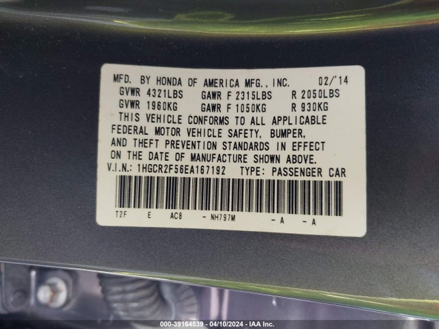 Honda Accord Sport 2014 1HGCR2F56EA167192 Image 9