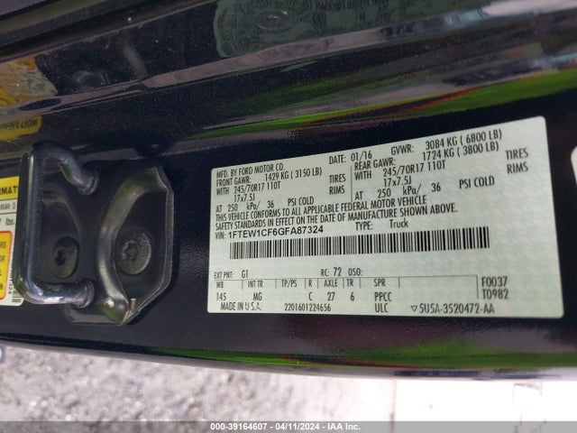 Ford F-150 Xlt 2016 1FTEW1CF6GFA87324 Image 9